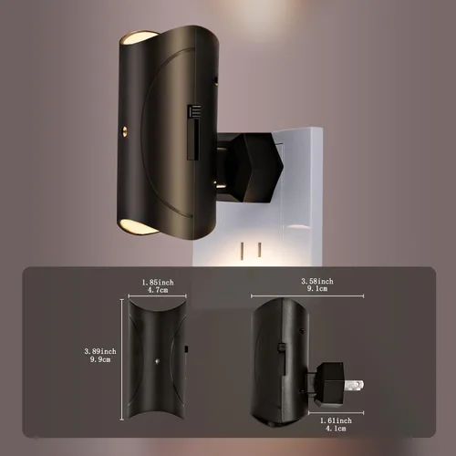 Vista 6 de Luz nocturna, paquete de 2 luces LED de noche enchufables a la pared, blanco suave 3000K, 0-100LM brillo ajustable luz nocturna para pasillo