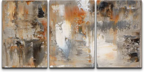 Vista 117 de wall26 Lienzo enmarcado para pared, juego de arte con trazos de pintura roja y naranja vibrante, paisaje, formas abstractas, ilustraciones, arte