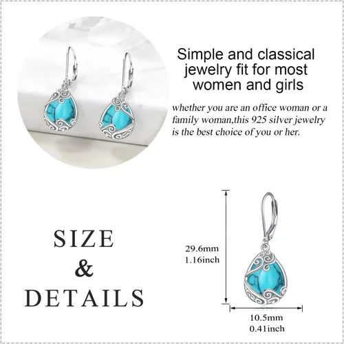 Vista 82 de Aretes colgantes con forma de lágrima de filigrana de piedra lunar de plata de ley 925 con cierre de palanca para mujer, regalos de joyería