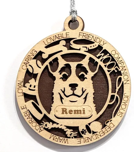 Vista 93 de Adorno de Navidad personalizado para perro Cavalier King Charles Spaniel, redondo de 3 pulgadas, madera cortada con láser de 2 capas, nombre y texto