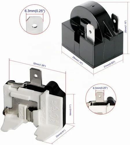 Vista 2 de Protector térmico de sobrecarga térmica de 2 pines 1/4 HP 180 W 12 ohmios + relé de arranque PTC, pieza de repuesto para refrigerador de automóvil