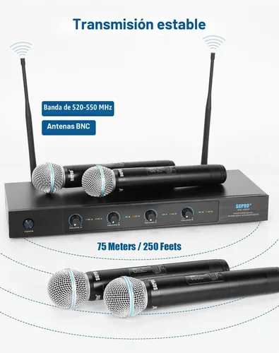 Vista 2 de SGPRO Sistema de micrófono inalámbrico de frecuencia fija de 4 canales SG