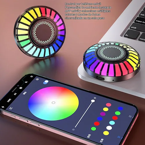 Vista 3 de Luces interiores para automóvil, 2 lámparas magnéticas de ritmo RGB, 32 bits que cambian de color, control de aplicación, luz de ritmo LED de música