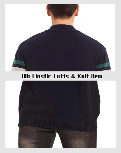 Vista 6 de MAGCOMSEN Suéteres para hombre con cremallera de 14, casuales, a rayas, suéteres tipo polo para otoño e invierno
