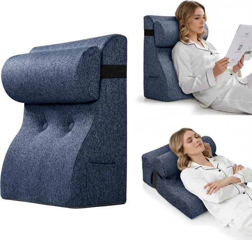 Vista 11 de Almohada de lectura de cuña de espuma viscoelástica para cama, almohada ergonómica para adultos con reposacabezas ajustable, almohada de cama