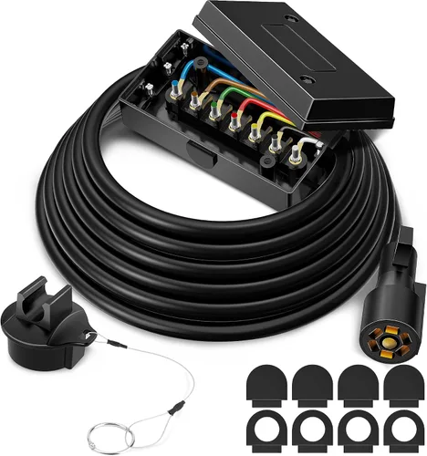 Vista 10 de Cable trailer con enchufe de 7 entradas alineadas para tareas pesadas con una caja de conexión de 7 entradas. 8 pies, a prueba de agua de MICTUNING.