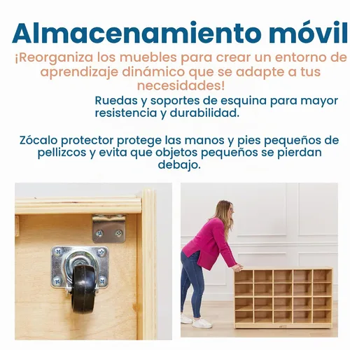Vista 9 de ECR4Kids Gabinete de abedul para bandejas de almacenamiento para el aula, recipientes