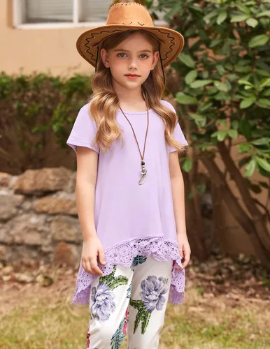Vista 3 de Arshiner Blusa larga para niñas, estilo casual, básica, holgada, suave, con vuelo, para niñas