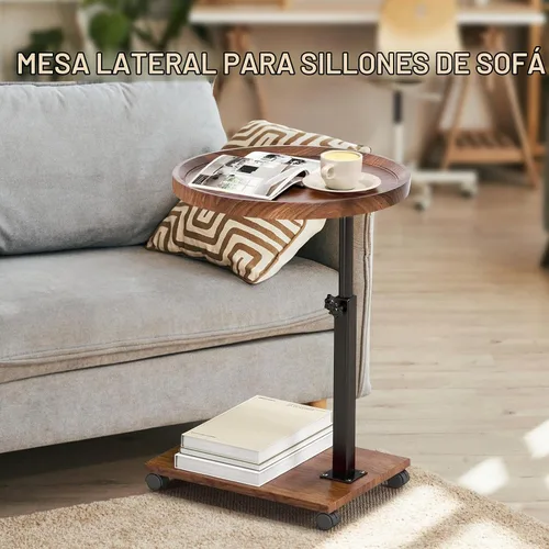 Vista 3 de Mesa auxiliar ajustable en forma de C, mesa auxiliar con ruedas para sofá, mesa giratoria de 360° para sala de estar, dormitorio, estudio y espacios