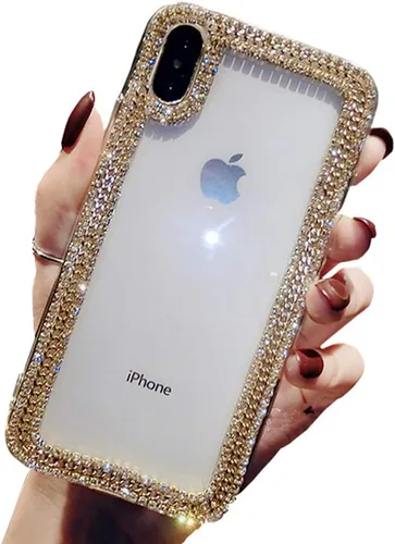 Vista 6 de Funda protectora brillante para iPhone XR, 3D, de lujo, con diamantes de imitación de cristal relucientes, amortiguadora, transparente y protectora