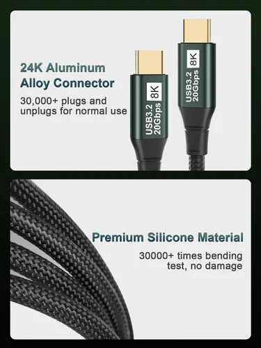 Vista 7 de Cable Corto USB C para Monitor 1 Pie - 8K@60Hz Cable de Video USB-C - Carga Rápida PD 100W - Transferencia de Datos USB 3.2 Gen 2 20Gbps, Cable