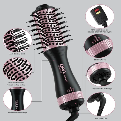 Vista 6 de DAN - Cepillo secador de pelo de doble voltaje, doble voltaje automático de 110 V-120 V/220 V-240 V, cepillo de secado de pelo de viaje, pequeño