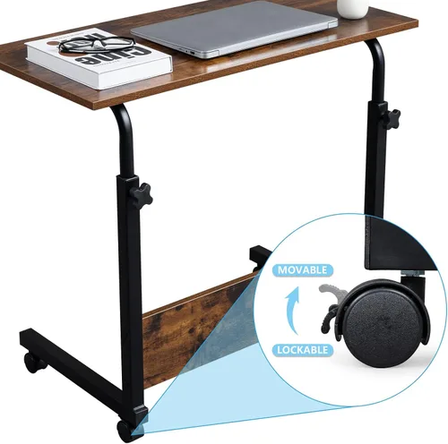 Vista 5 de Mesa auxiliar de sofá con ruedas, escritorio pequeño extraíble, mesa de café con ruedas ajustable en altura, escritorio elevador para computadora