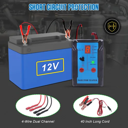 Vista 5 de Probador de inyector de combustible y kit de herramientas de limpiador de inyector de combustible, adaptador de 4 tamaños, 8 modos de pulso, kit