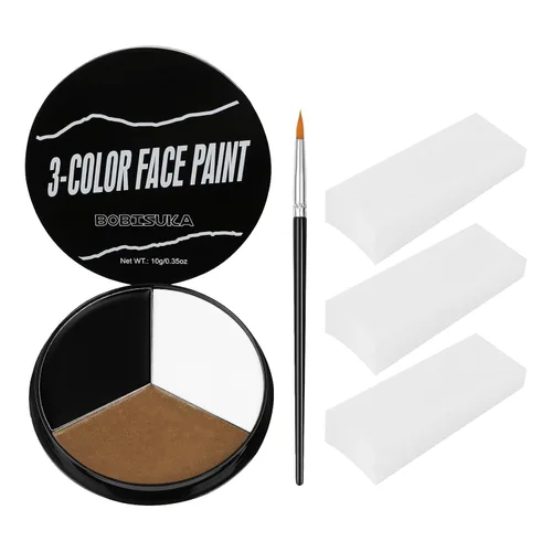Vista 7 de Pintura facial blanca, negra y azul + 3 piezas de esponja + juego de pintura corporal con pincel, negro ojo para juegos deportivos de béisbol