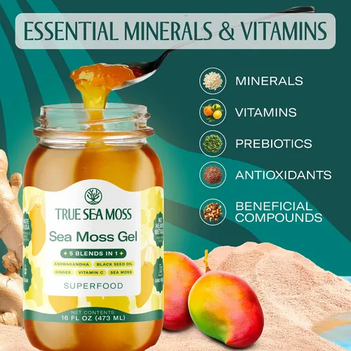 Vista 5 de TrueSeaMoss Gel de Musgo Marino – Hecho en EE. UU. – Fórmula 5 en 1 – Musgo marino silvestre, Ashwagandha y Vegetales en Tarro – Ashwagandha