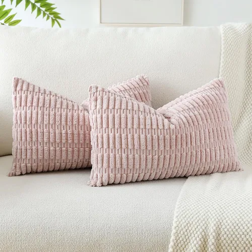 Vista 47 de OTOSTAR - Paquete de 2 fundas de almohada decorativas de pana suave de 18 x 18 pulgadas, funda de cojín a rayas estilo bohemio para sofá, cama, sala