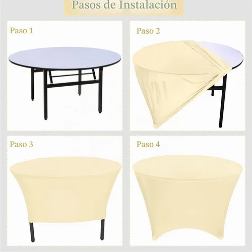 Vista 5 de Paquete de 8 Manteles Redondos de Spandex Beige de 5 Pies 60" Cubierta de Mesa Elástica Redonda Mantel de Mesa Redondo Lavable Resistente a Arrugas