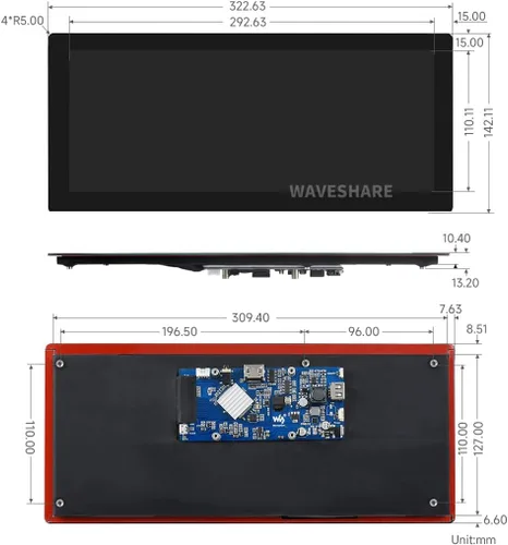 Vista 8 de Waveshare Pantalla táctil capacitiva de 12.3 pulgadas compatible con Raspberry Pi 5/4B/3B+/3B/2B/B+/A+/A+/Zero/Zero W/WH/Zero 2W Series Boards 600