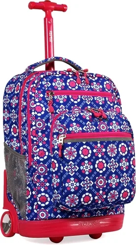 Vista 44 de J World Sundance Mochila Rodante para Laptop para Niñas y Niños. Mochila Escolar con Ruedas, Rombos negro, 20 pulgadas