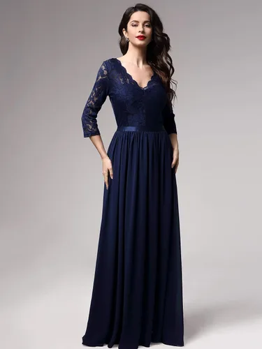 Vista 4 de MISSMAY Vestido largo formal de noche con cuello en V y encaje floral vintage para mujer