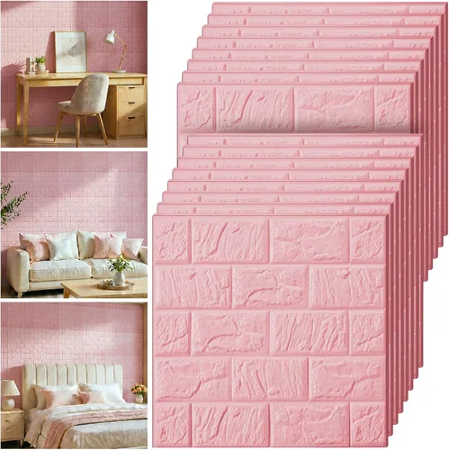 Vista 7 de Tinlade 30 Piezas 28.81 Pies Cuadrados Paneles de Pared 3D Despegar y Pegar Papel Tapiz de Ladrillo de Espuma Imprimible Paneles de Pared de Blanco