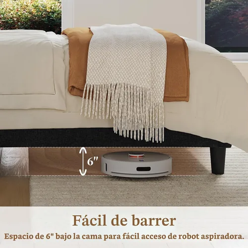 Vista 5 de Yaheetech Base de cama individual con cabecero, plataforma copetuda