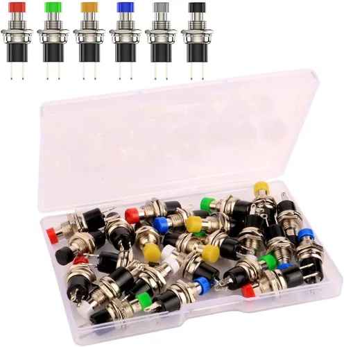 Vista 11 de Gebildet 10 piezas de botón de presión momentáneo mini precableado negro 3V-6V-12V-24V-230V/1A, SPST normalmente abierto ON/Off, botón redondo de 2