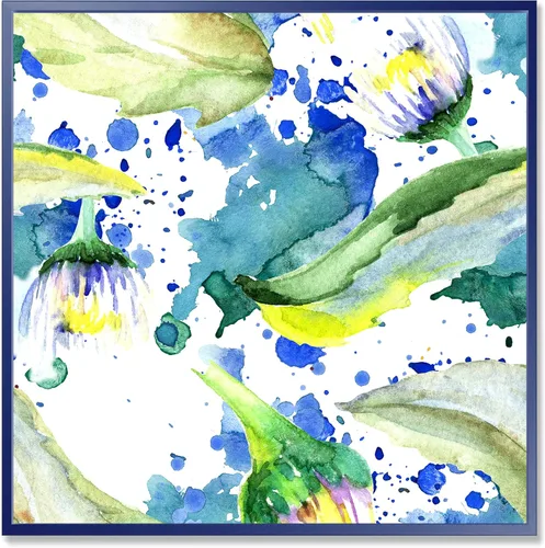 Vista 56 de DesignQ Lienzo enmarcado tradicional con flores silvestres azules con hojas verdes II