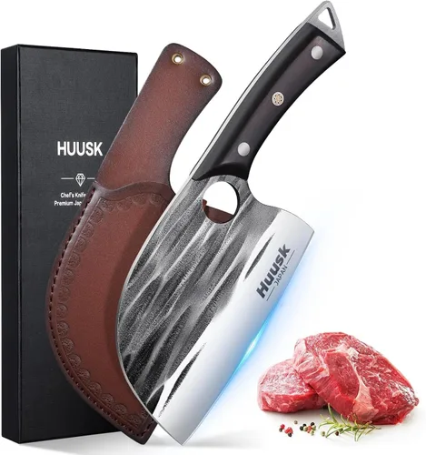 Vista 10 de Huusk Mini cuchillo japonés, pequeños cuchillos de carne con funda, cuchillos únicos de cavernícola, cuchillo vikingo de chef forjado a mano