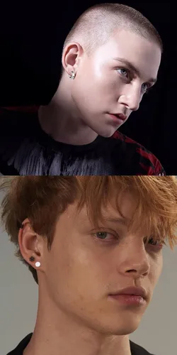 Vista 5 de Juego de 5 pares de aretes de aro de acero inoxidable negro sin perforación, remaches cruzados y borla para mujeres, hombres, niños y niñas, aretes