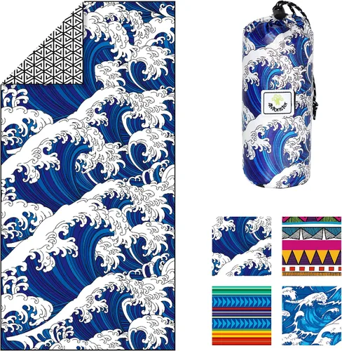 Vista 28 de 4Monster Toalla de playa de microfibra de secado rápido, toalla de viaje ligera súper absorbente para nadadores, toalla de camping sin arena 14