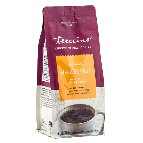 Vista 2 de Teeccino Paquete variado de café de hierbas, avellana, moca y java, café de hierbas molido que es prebiótico, sin cafeína y sin ácidos, tostado