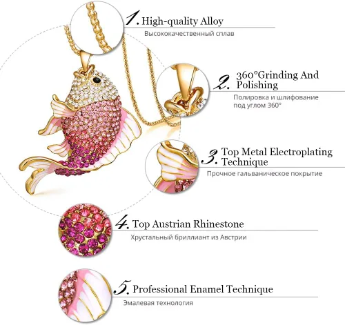 Vista 5 de Cute Fish Crystal Goldfish Enamel Rhinestone Long Necklaces & Pendants for Women Charm Party Gift