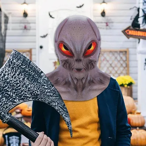 Vista 4 de Máscara de alienígena de cabeza completa para Halloween, terrorífico accesorio de disfraz de látex para eventos embrujados Am.07