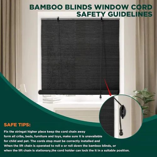 Vista 4 de Persianas de bambú para ventanas interiores, persianas de bambú fáciles de instalar para ventanas de interior, persianas enrollables personalizadas