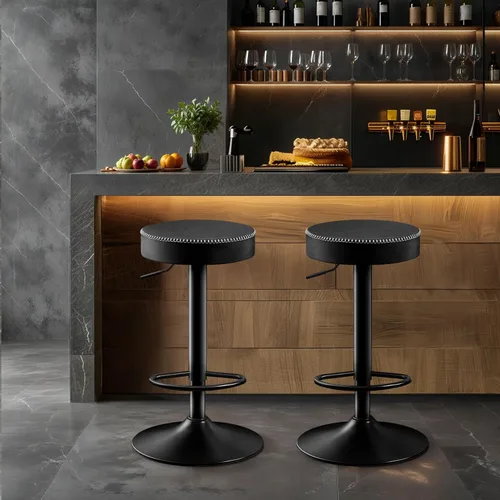 Vista 8 de STOOLINK Juego de 2 taburetes de bar giratorios de cuero de microfibra negro de altura de mostrador con asiento redondo, taburetes de bar ajustables
