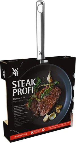 Vista 13 de WMF Sartén profesional para carnes de inducción de 9.4 in, ideal para sellar, material multicapa, control rápido del calor, sartén recubierta