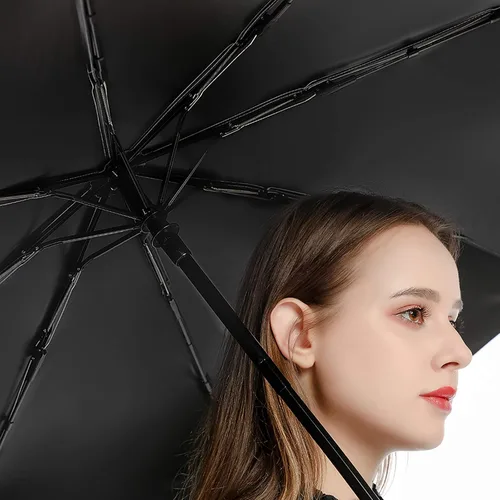 Vista 7 de Guam Tribal Hibiscus impermeable resistente al viento 3 pliegues auto abrir cerrar paraguas ligero anti-UV para hombres mujeres, Negro, estilo 1