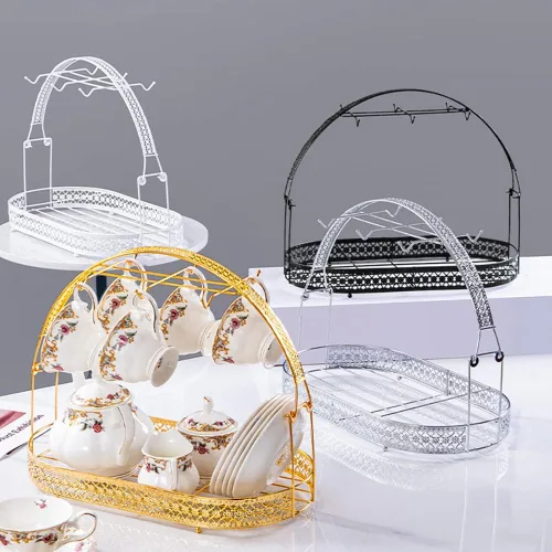 Vista 2 de Surakey Soporte para taza de café, soporte para tazas de café, organizador de platos, soporte de almacenamiento de hierro para mostrador, gabinete
