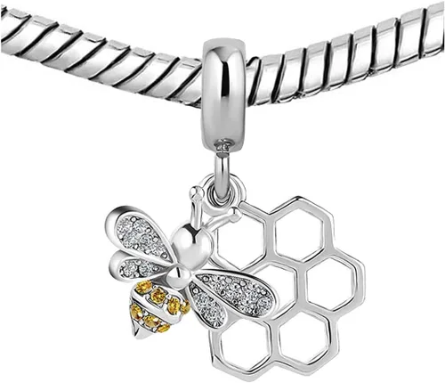 Vista 3 de KunBead Dije colgante de abeja con diseño de animal de amor, compatible con pulseras Pandora, Cobre, vidrio
