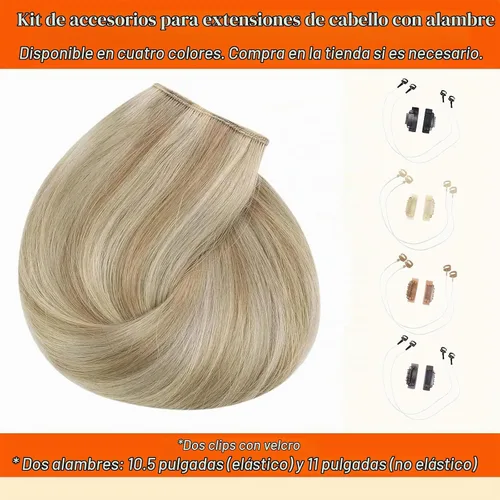 Vista 5 de Sunny - Extensiones de cabello humano real, con cable/hilo y clips ajustables, aplicación invisible, 2.82 onzas, 12 pulgadas, color rubio cenizo