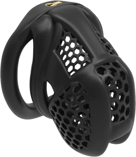 Vista 5 de Jaula protectora de panal integrada para hombre, ventilada y transpirable, color negro y rosa, 4 tamaños, USZA033 (negro, pequeño)
