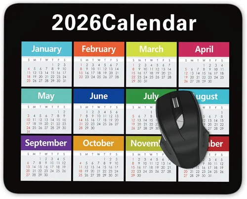 Vista 5 de Alfombrilla de mouse con calendario para computadora con base de goma antideslizante (calendario de año con fondo negro 2026)