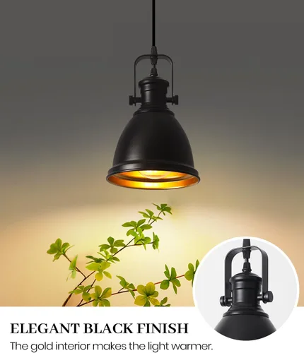 Vista 2 de Paquete de 3 luces colgantes negras para isla de cocina, lámpara colgante vintage, 6.5 pulgadas, altura ajustable, iluminación colgante