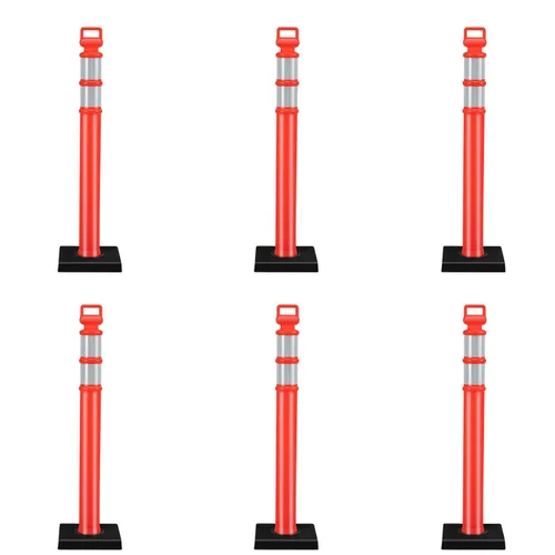 Vista 11 de Goplus Poste delineador con base, paquete de 3 postes de delineador de tráfico de 45 pulgadas con base de goma pesada de 9 libras, bandas