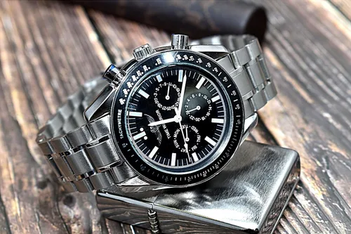 Vista 3 de TIME WARRIOR Reloj de diseño de relojes para hombre, acero inoxidable, cronógrafo impermeable, movimiento automático, Oro, Cronógrafo