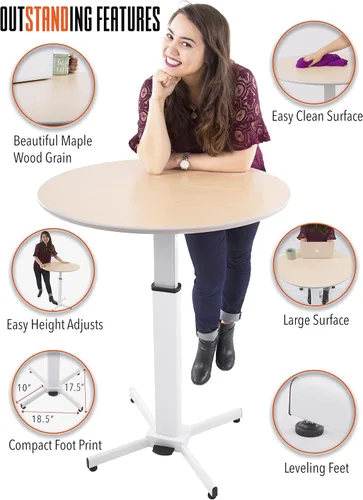 Vista 5 de Stand Steady Mesa redonda de altura ajustable, escritorio ergonómico para sentarse a pie, mesa auxiliar, mesa de cóctel de parte superior alta