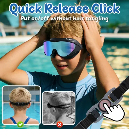Vista 5 de Gafas de natación anti niebla UV para niños de 6 a 14 años, paquete de 2 gafas de natación para niños con tapones para los oídos adjuntos