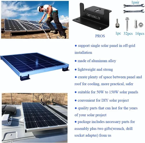 Vista 5 de Soportes de montaje en Z para panel solar, con tuercas y pernos, adecuados para paneles solares de 50 W a 150 W en RV, barcos, autocaravanas